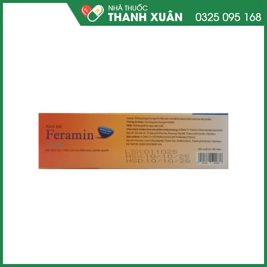 Feramin Ultra kem bôi ngoài da giúp hỗ trợ giảm kích ứng, mẩn ngứa, mờ thâm da